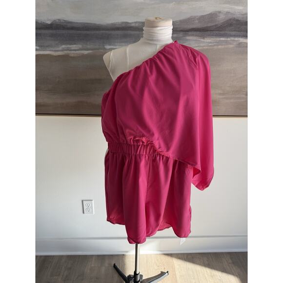 NWT CUPSHE Asymmetrical One Shoulder Romper Hot Pink - Large - Picture 1 of 10